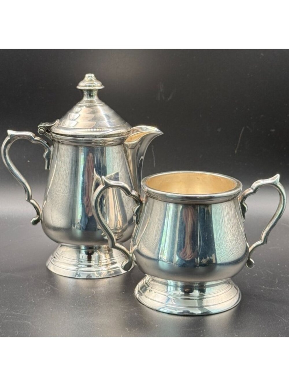 Vintage Leonard Silverplate Creamer and Sugar Bowl Set, EPNS A1 India, Pedestal